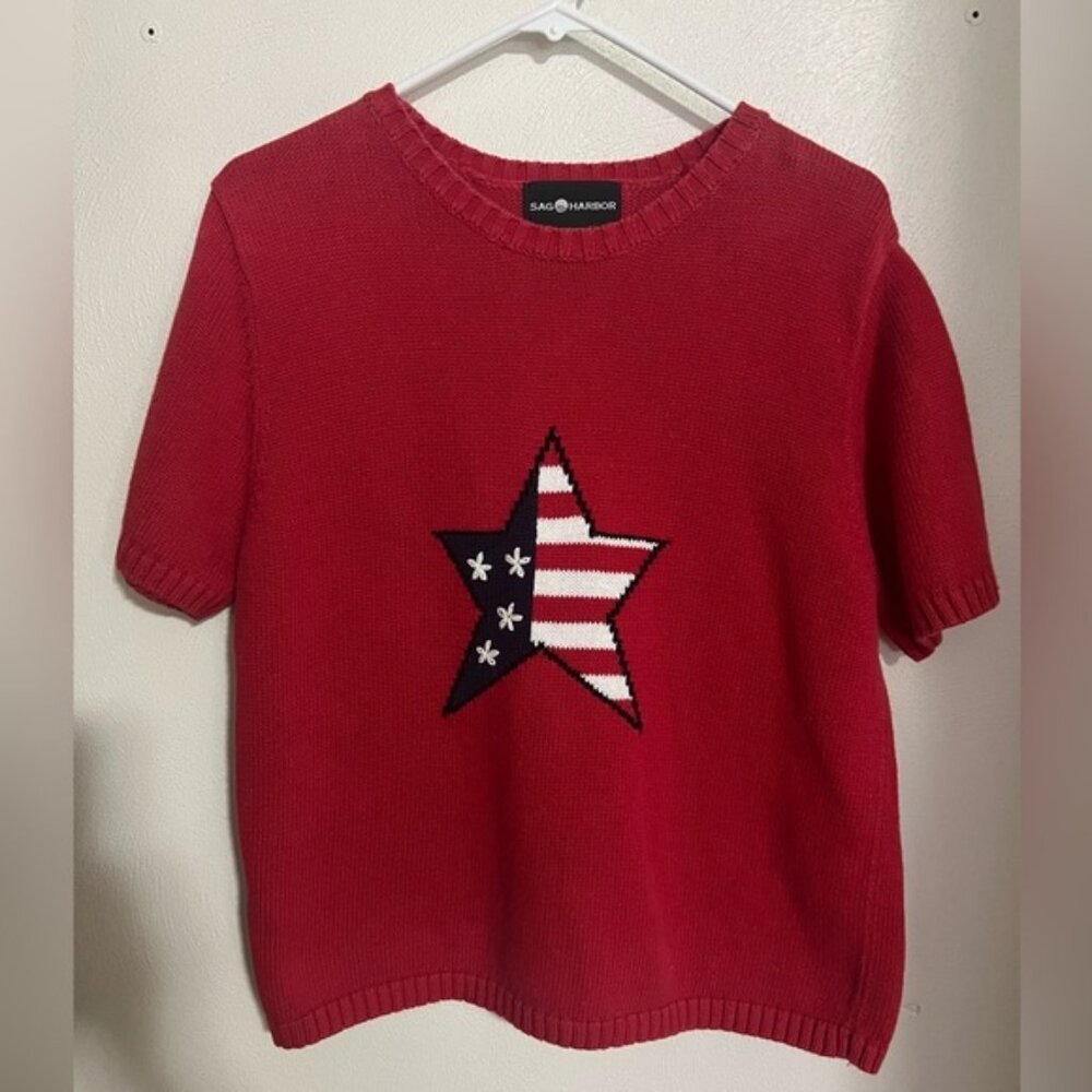 SAG HARBOR Vintage Knit and Embroidered USA Star Sweater Women's Size L